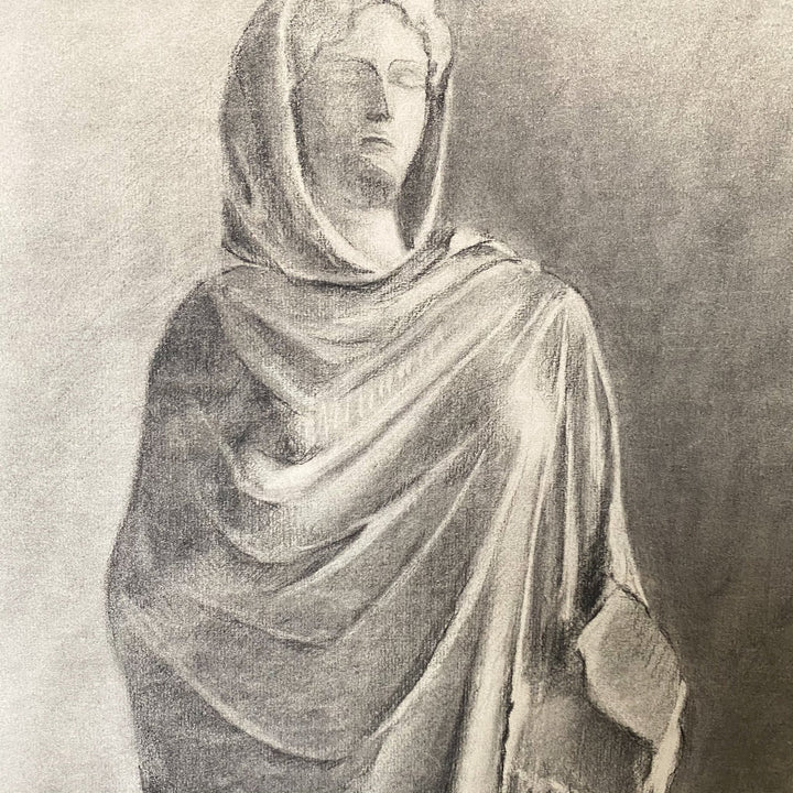 1939 Drawing of a Female Cloaked Statue - Houselore