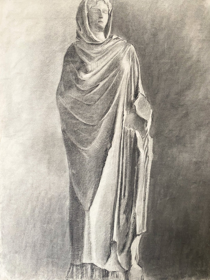 1939 Drawing of a Female Cloaked Statue - Houselore