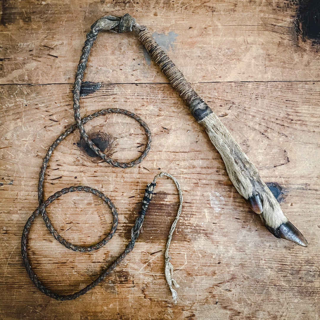 19th Century Deer Leg and Leather Whip - Houselore