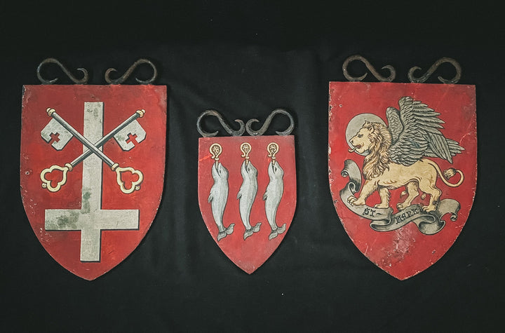 Set of 3 Vintage Hand Painted Heraldic Shields - Houselore