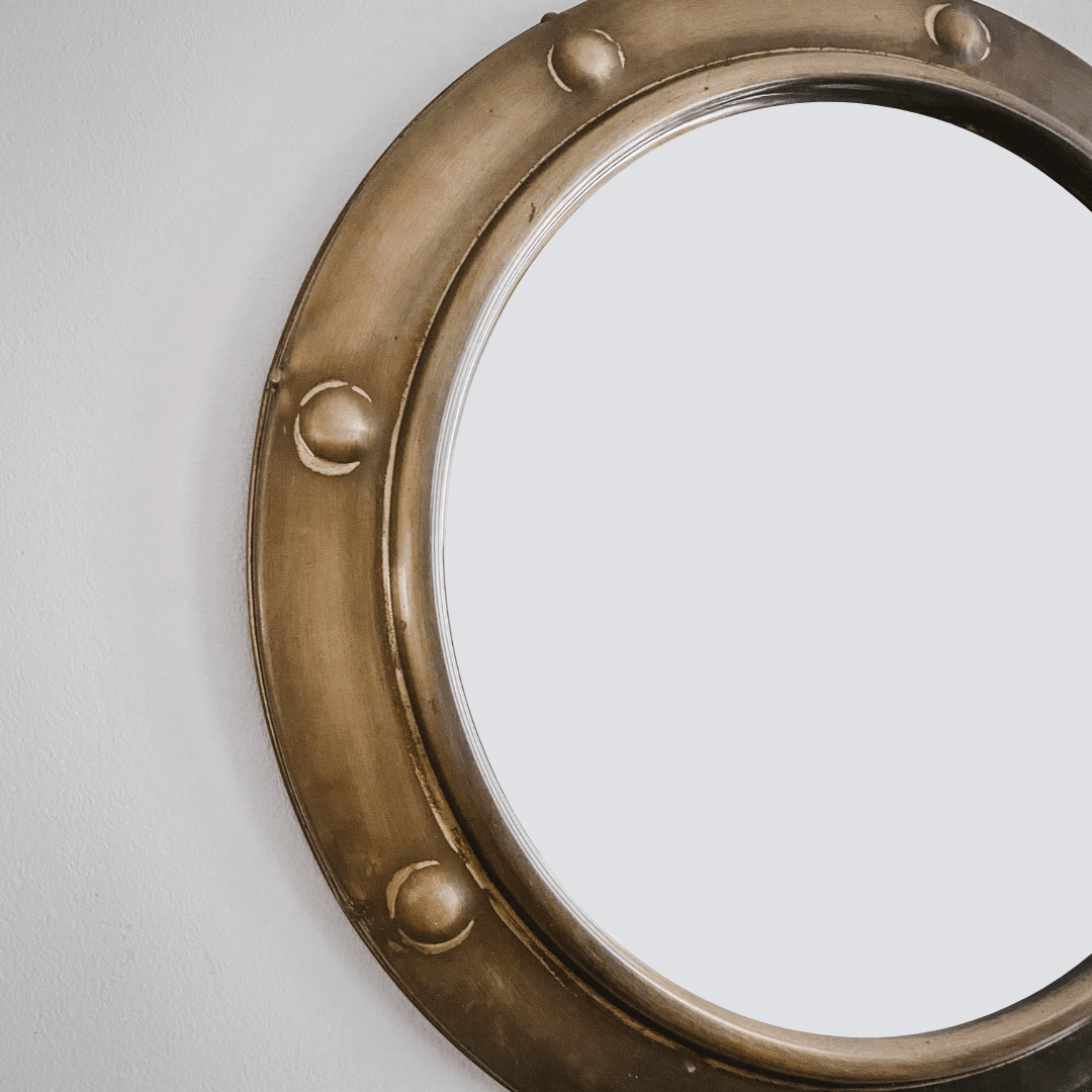 Vintage Brass Nautical Convex Mirror - Houselore