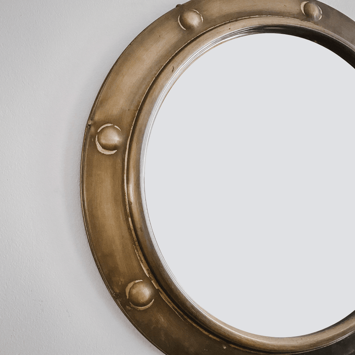 Vintage Brass Nautical Convex Mirror - Houselore