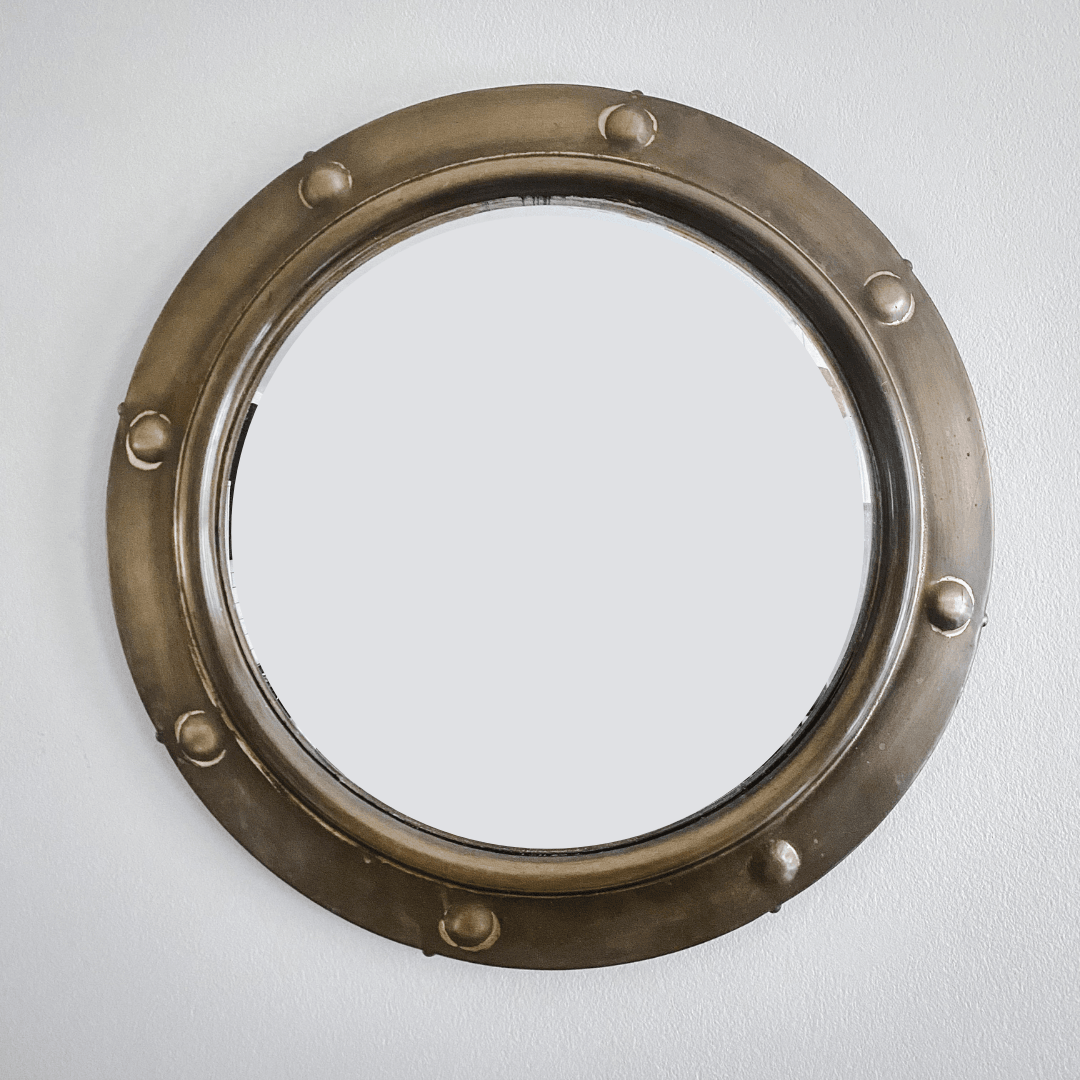 Vintage Brass Nautical Convex Mirror - Houselore