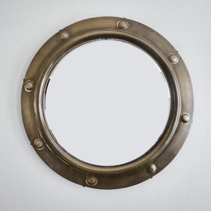Vintage Brass Nautical Convex Mirror - Houselore
