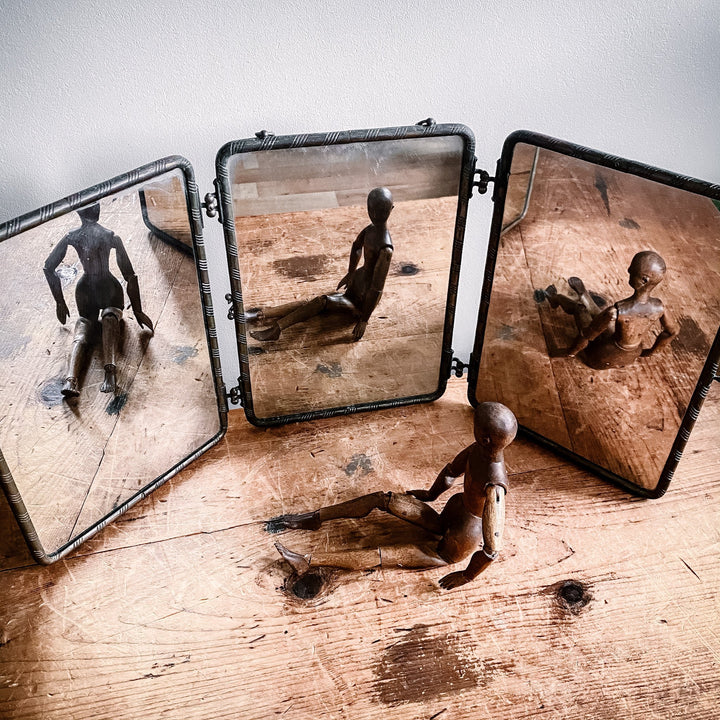 Vintage Triptych Shaving Mirror Birds and Florals - Houselore